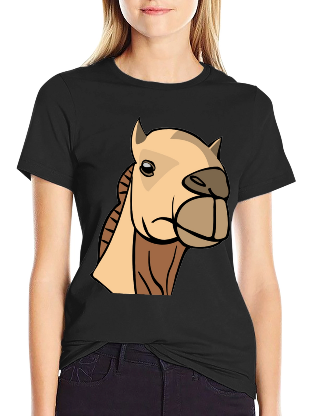 Camel Cartoon Graphic T-Shirt - Black Cotton Tee