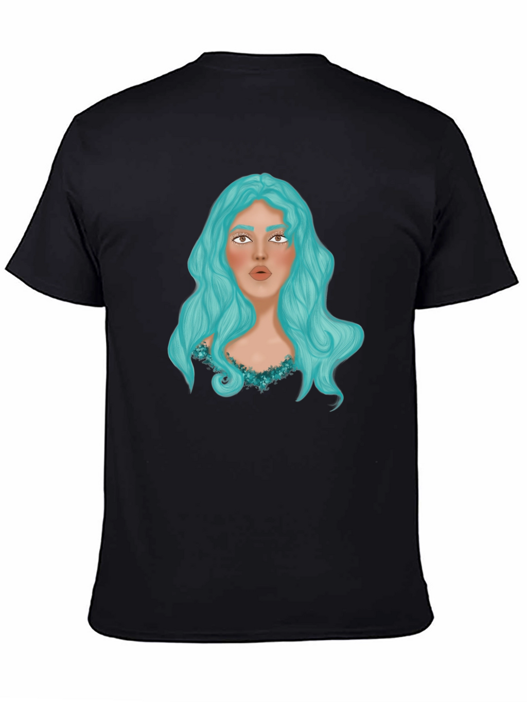 Graphic Print T-Shirt - Woman with Blue Hair