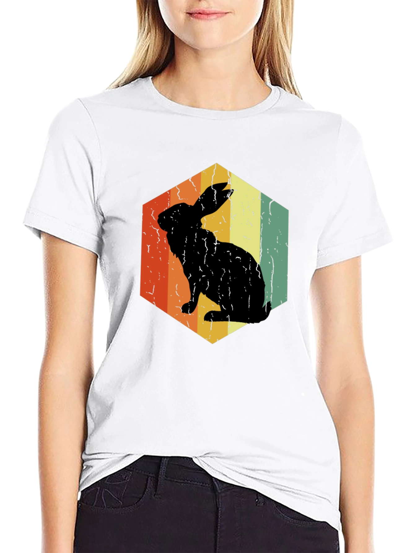 Retro Rabbit Hexagon Graphic T-Shirt