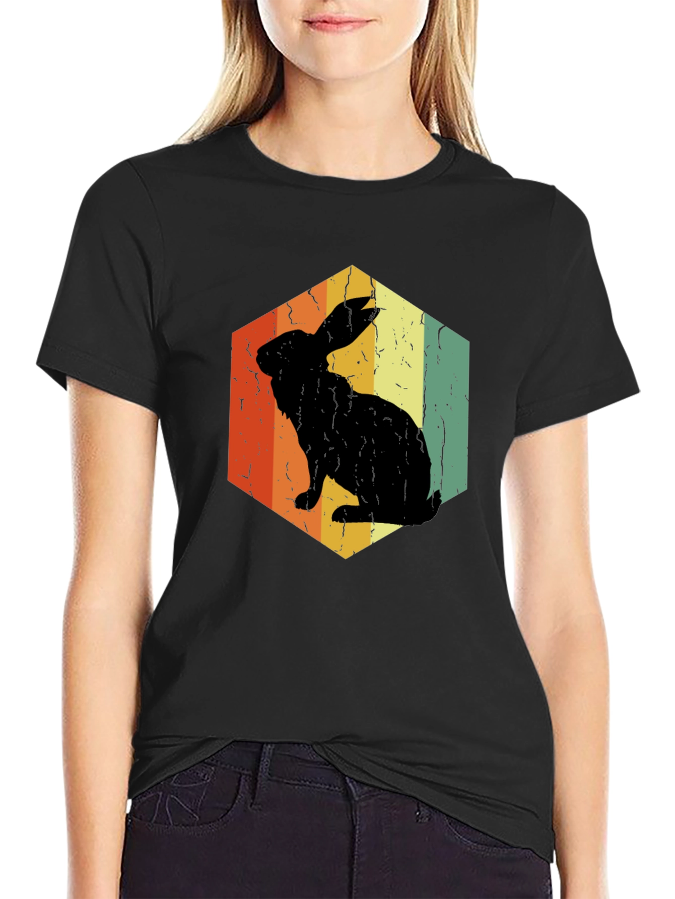 Retro Rabbit Hexagon Graphic T-Shirt