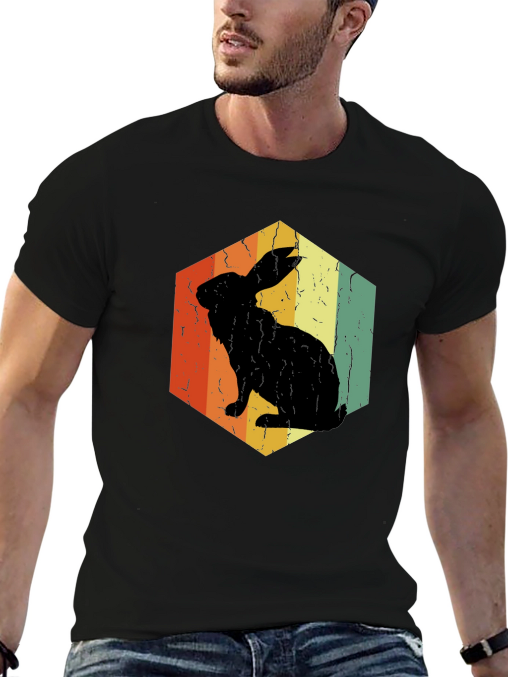 Retro Rabbit Hexagon Graphic T-Shirt