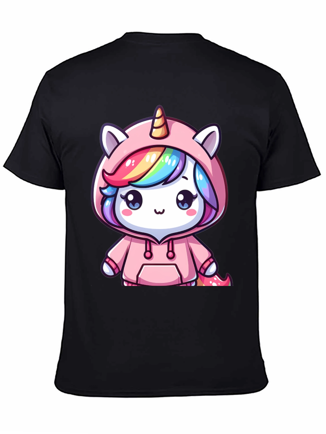 Unicorn Hoodie Graphic Tee - Black T-Shirt