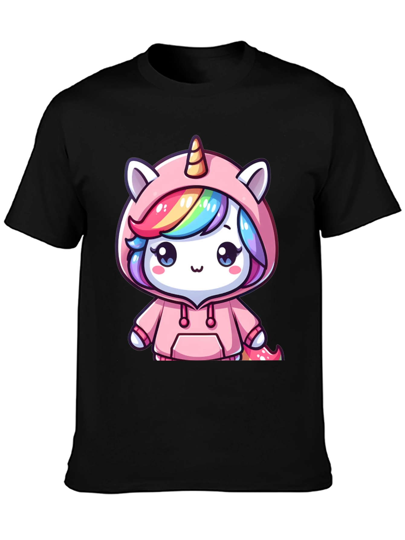 Unicorn Hoodie Graphic Tee - Black T-Shirt