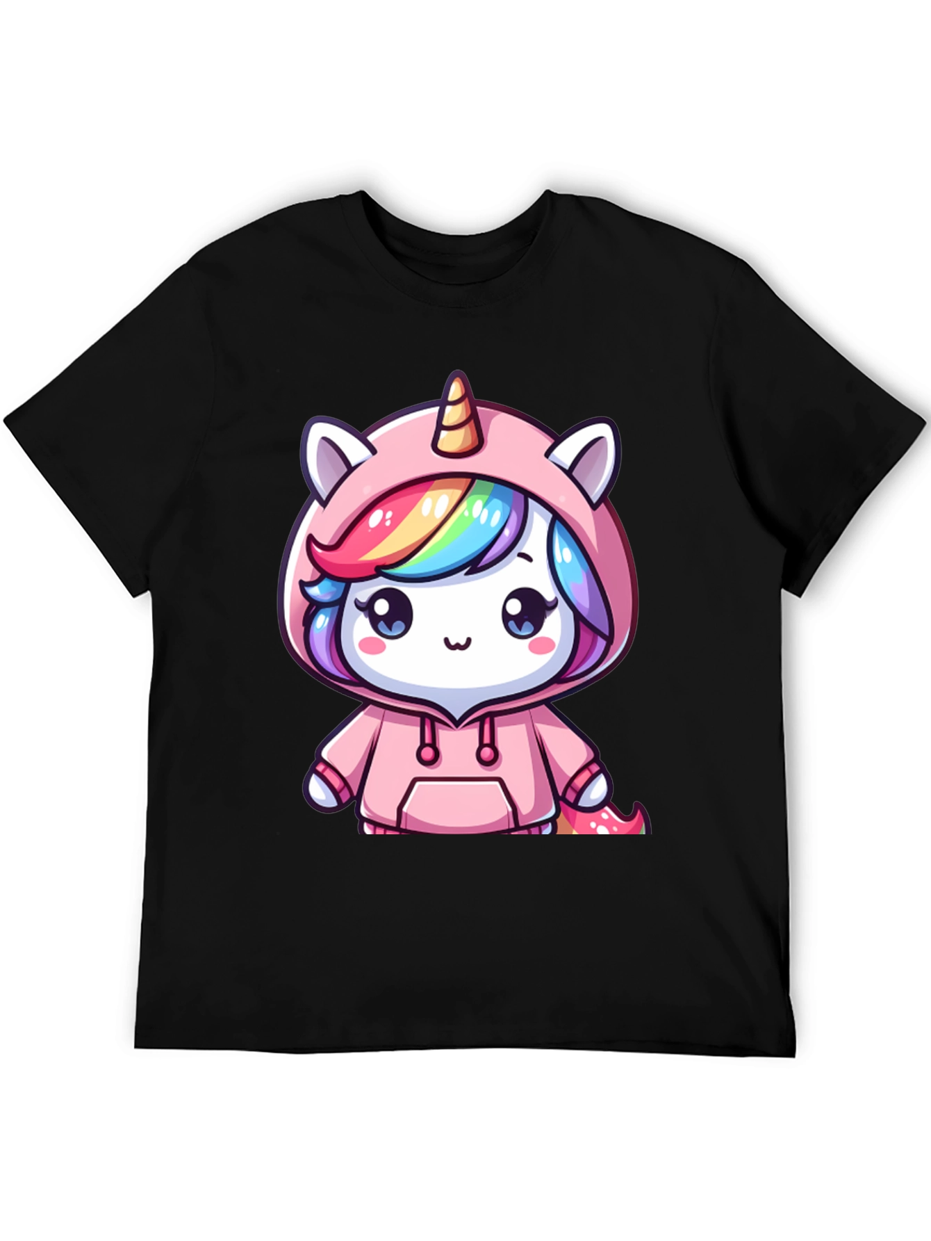 Unicorn Hoodie Graphic Tee - Black T-Shirt