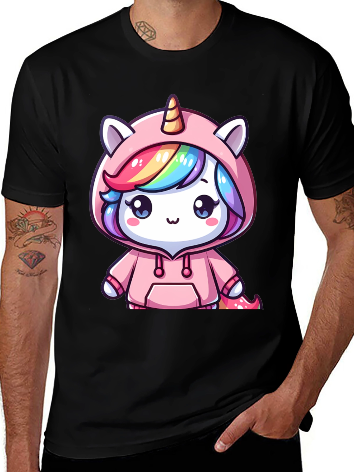 Unicorn Hoodie Graphic Tee - Black T-Shirt