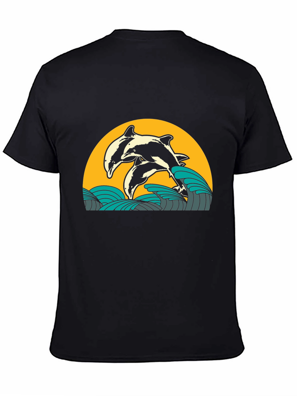 Dolphin Wave Graphic Tee - Black