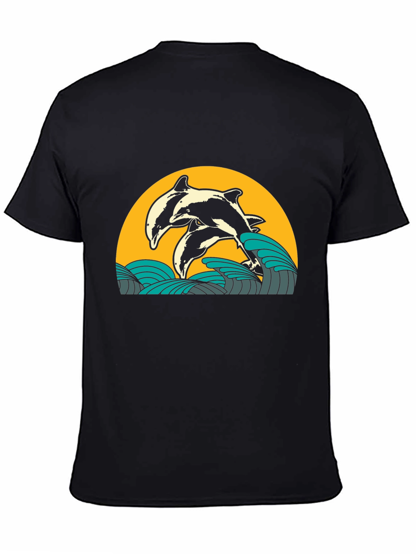 Dolphin Wave Graphic Tee - Black