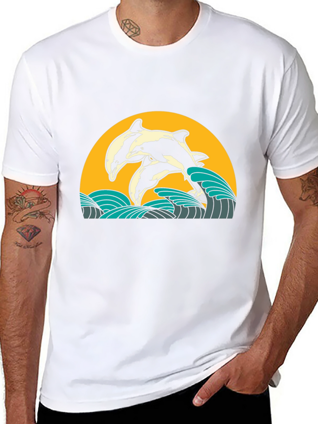 Dolphin Wave Graphic Tee - Black