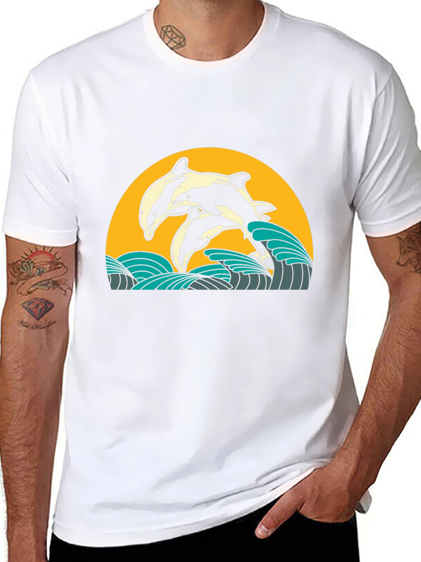 Dolphin Wave Graphic Tee - Black