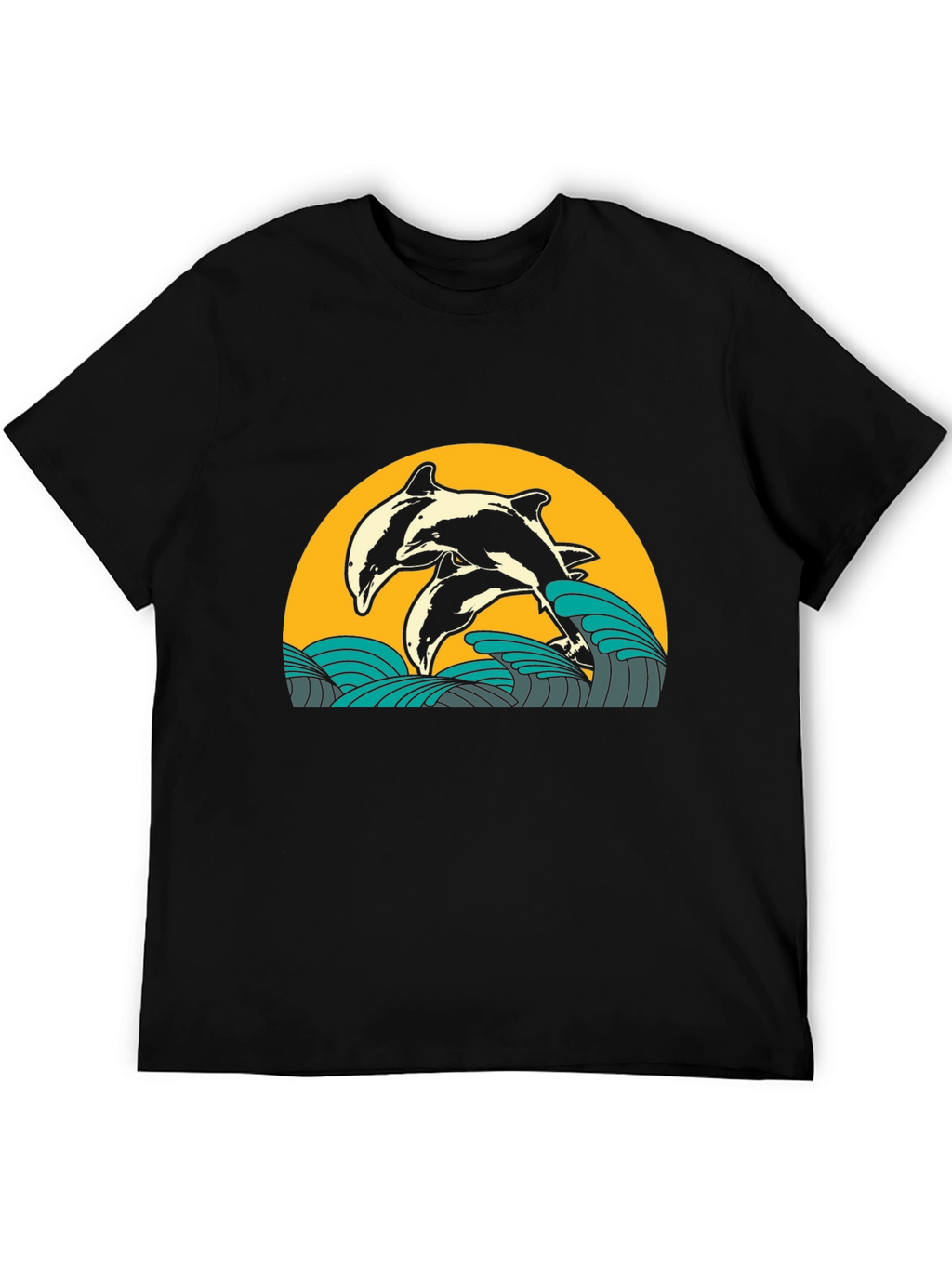 Dolphin Wave Graphic Tee - Black