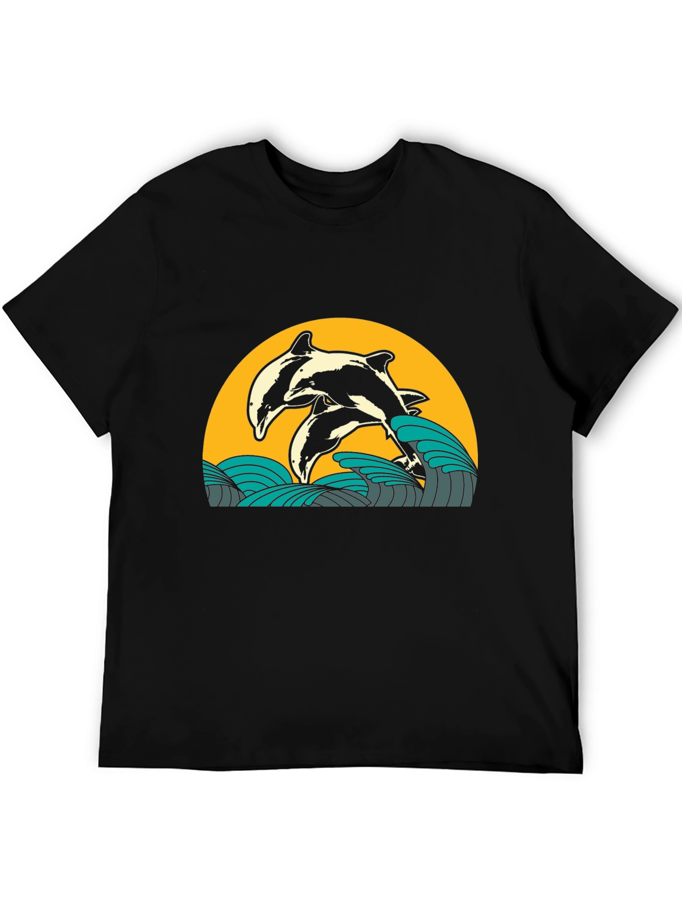 Dolphin Wave Graphic Tee - Black