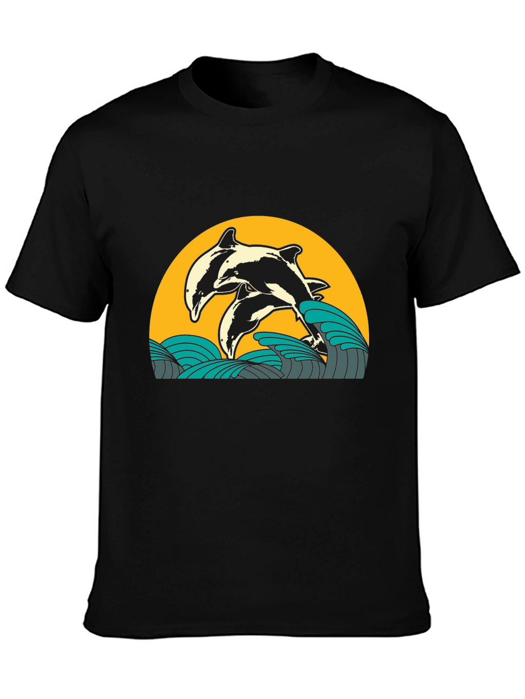 Dolphin Wave Graphic Tee - Black