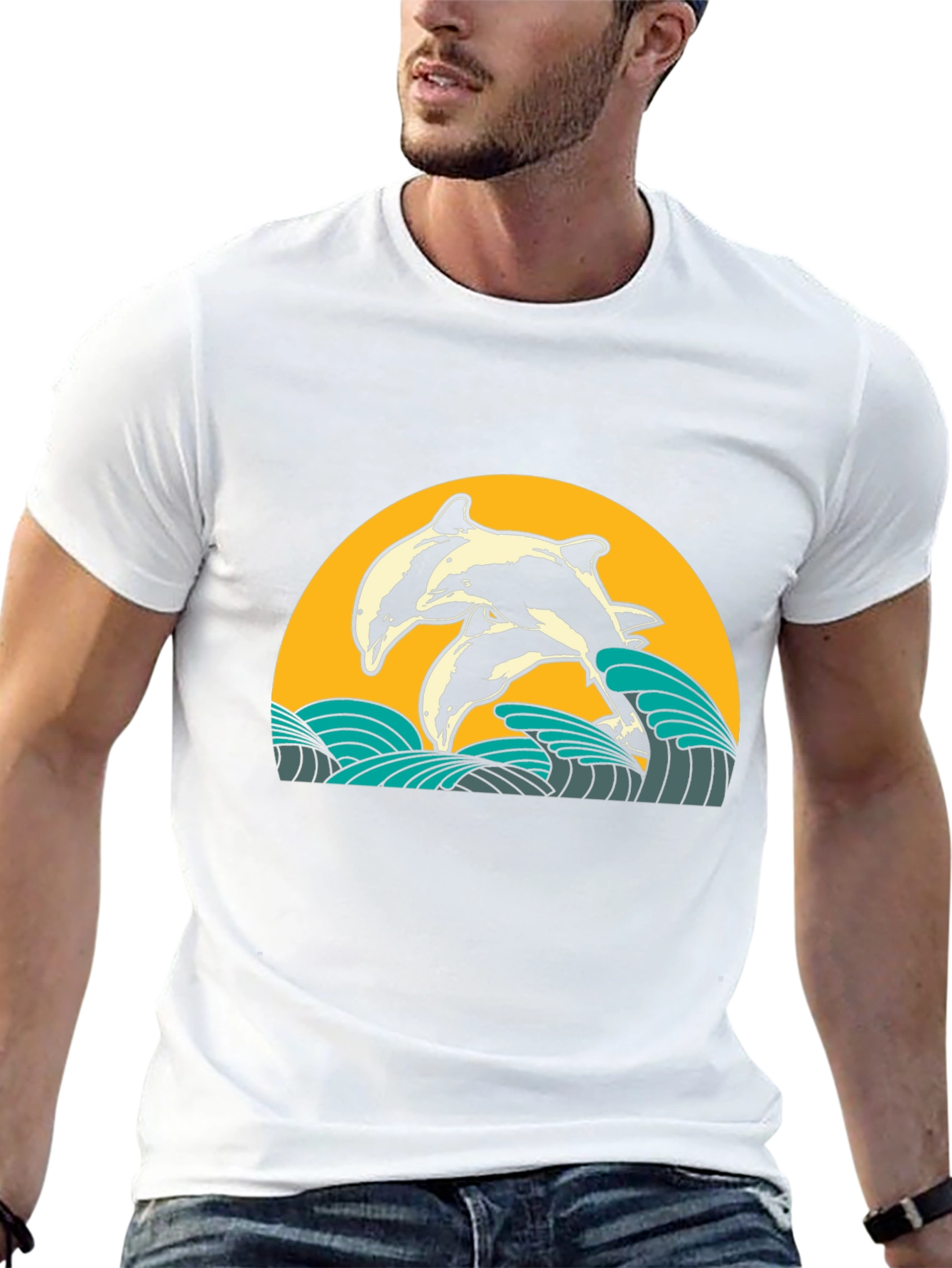 Dolphin Wave Graphic Tee - Black
