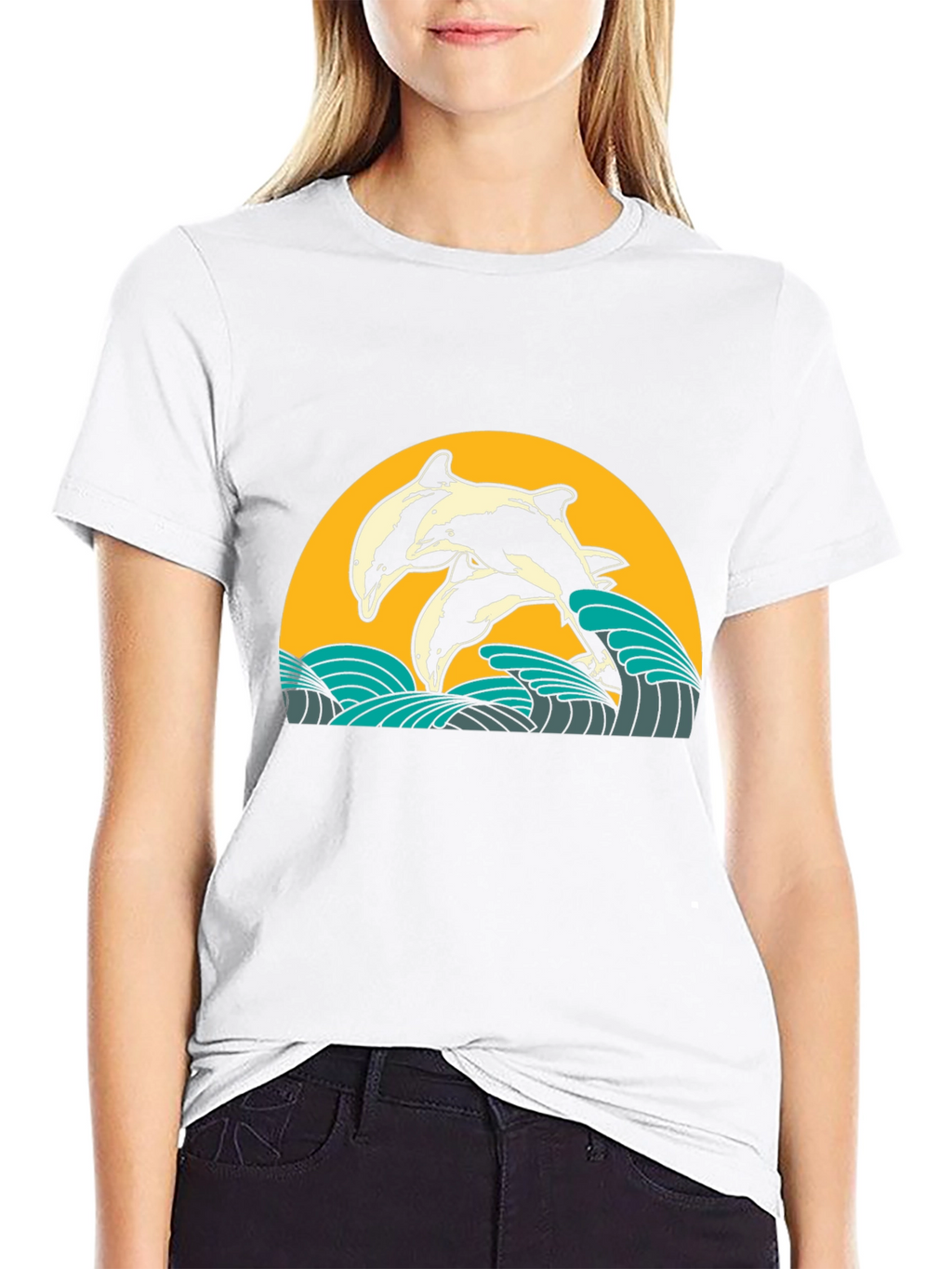 Dolphin Wave Graphic Tee - Black