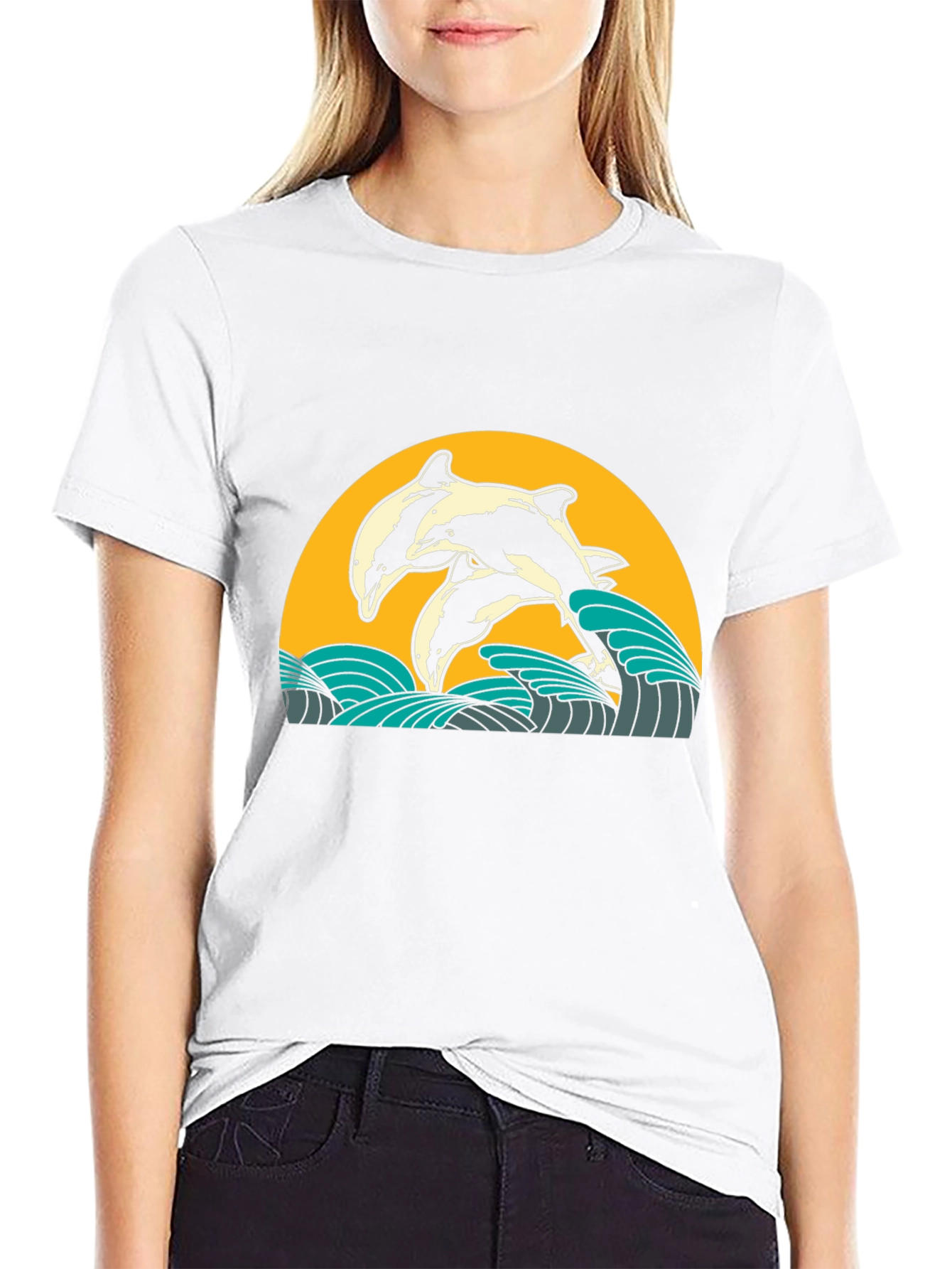 Dolphin Wave Graphic Tee - Black