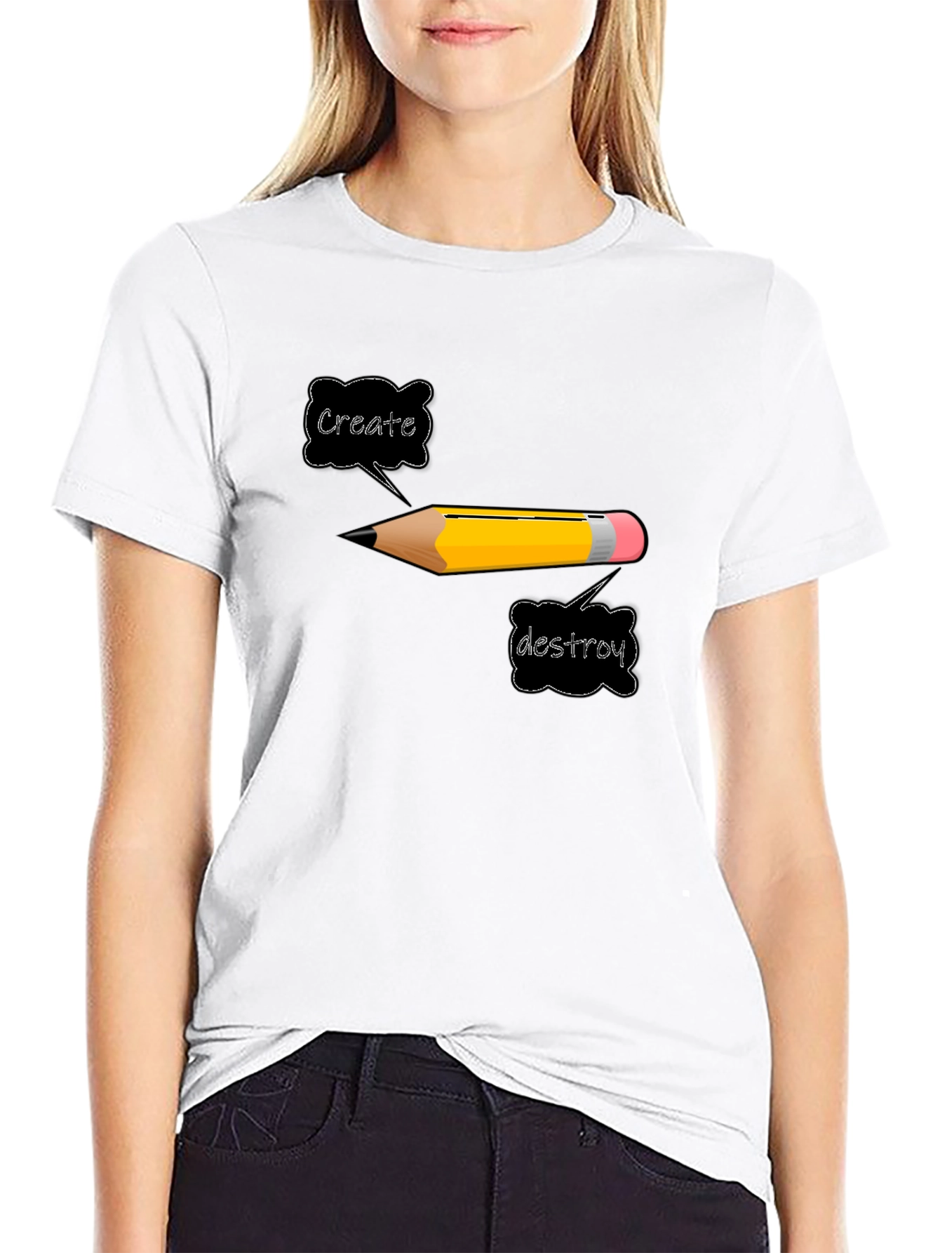 Create or Destroy Pencil Graphic Black T-Shirt