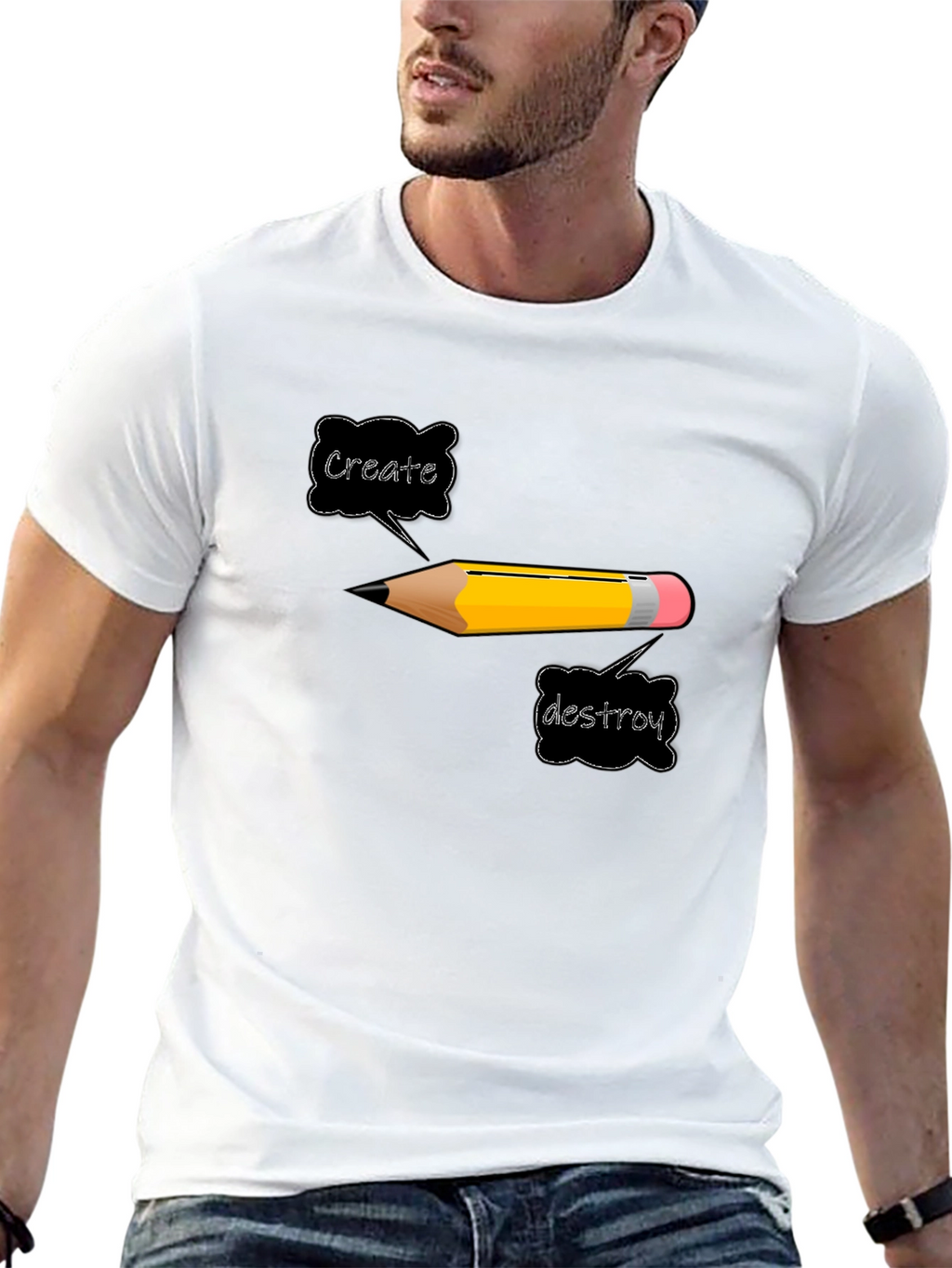 Create or Destroy Pencil Graphic Black T-Shirt
