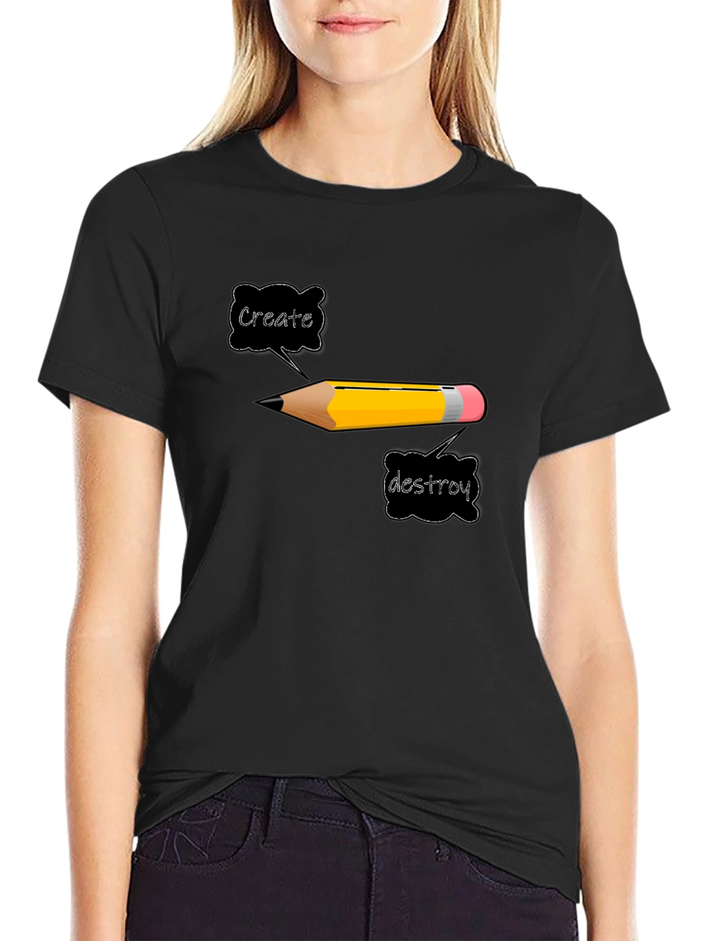 Create or Destroy Pencil Graphic Black T-Shirt