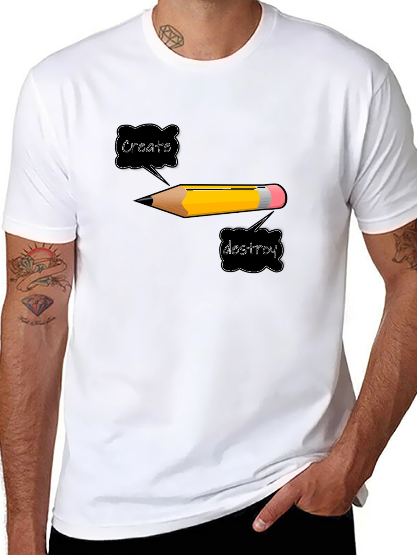 Create or Destroy Pencil Graphic Black T-Shirt