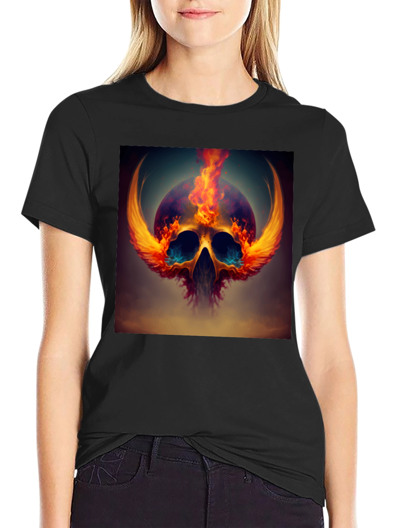 Fiery Skull Graphic Tee - Bold Design