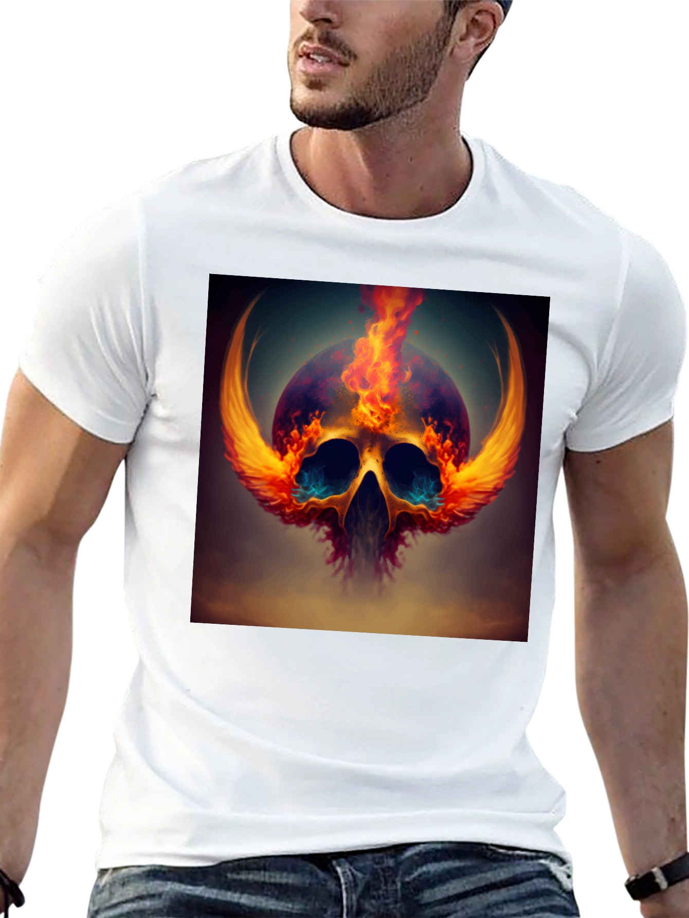 Fiery Skull Graphic Tee - Bold Design