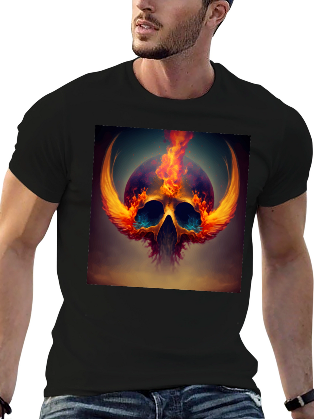 Fiery Skull Graphic Tee - Bold Design