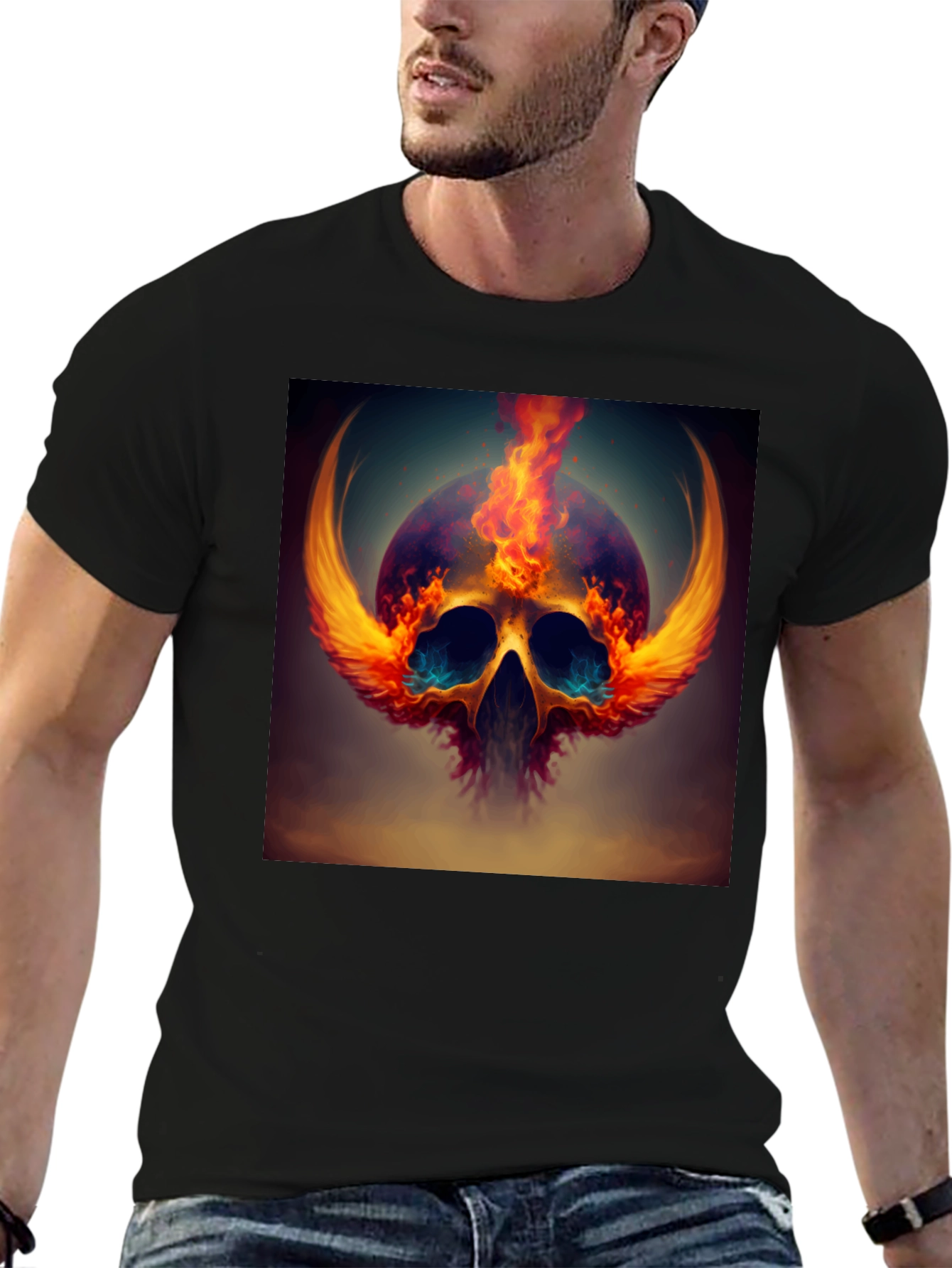 Fiery Skull Graphic Tee - Bold Design