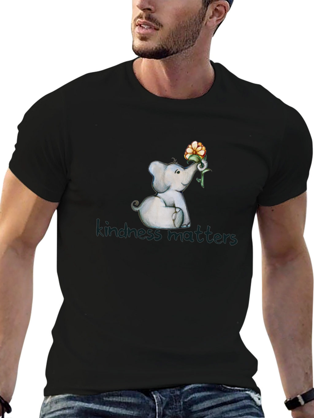 Kindness Matters Elephant Flower Graphic T-Shirt