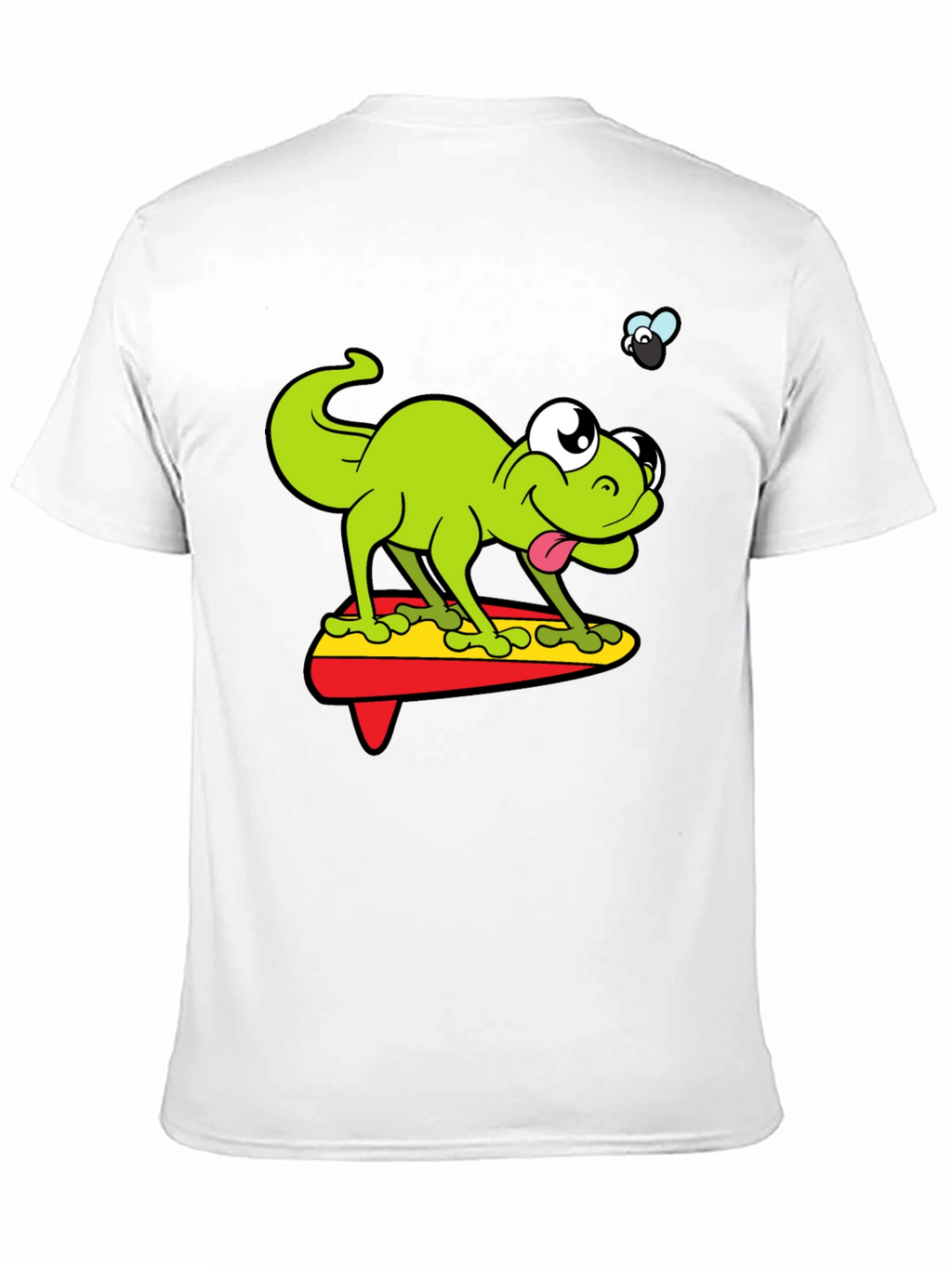 Cartoon Lizard Surfing Graphic Black T-Shirt