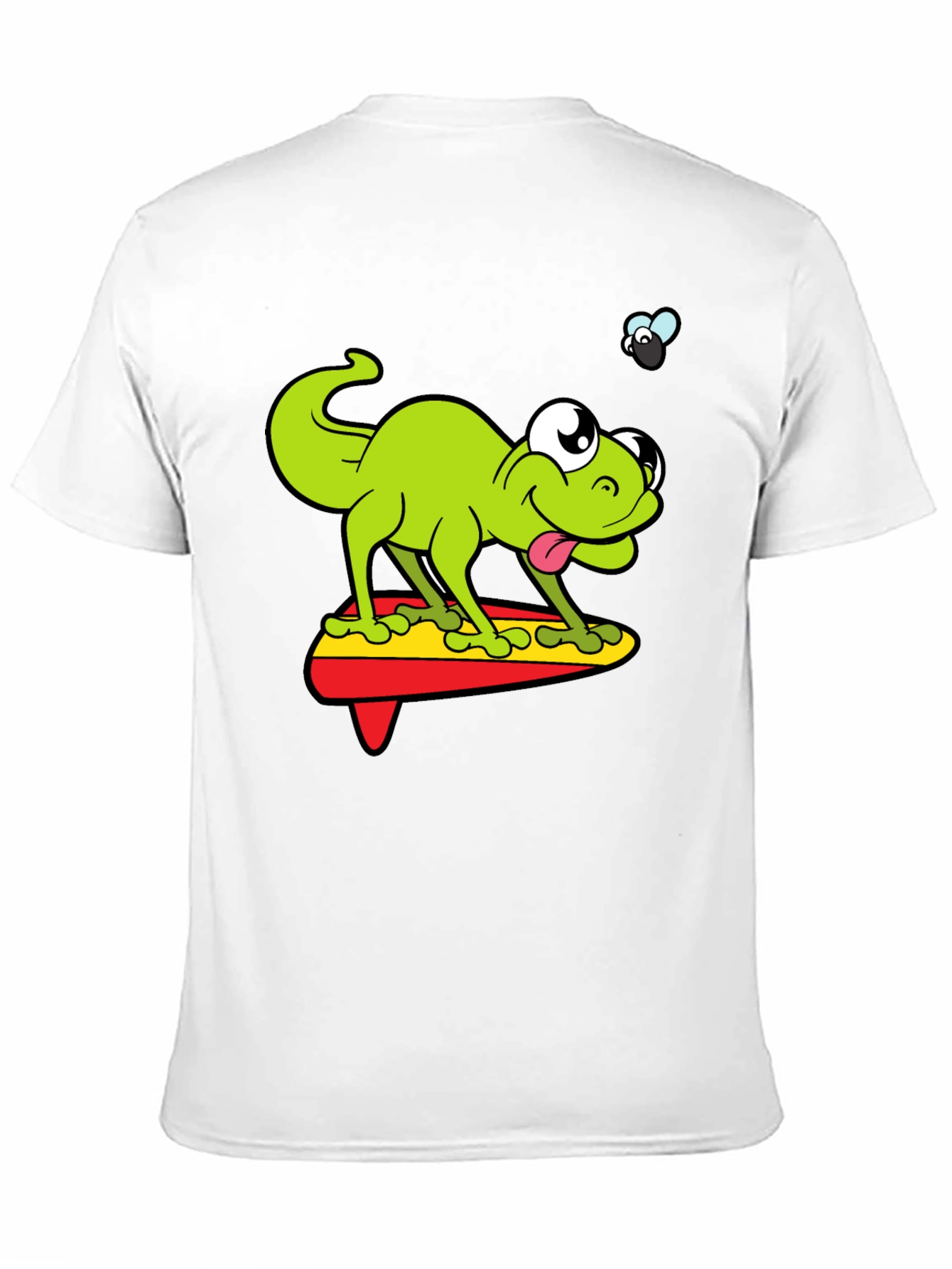 Cartoon Lizard Surfing Graphic Black T-Shirt