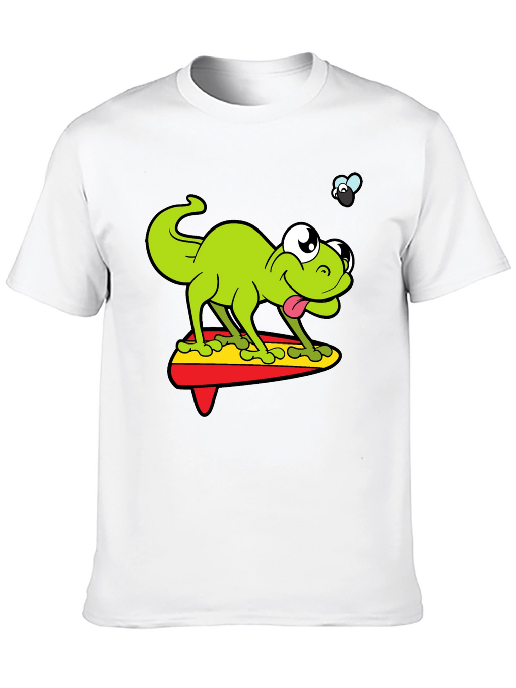 Cartoon Lizard Surfing Graphic Black T-Shirt