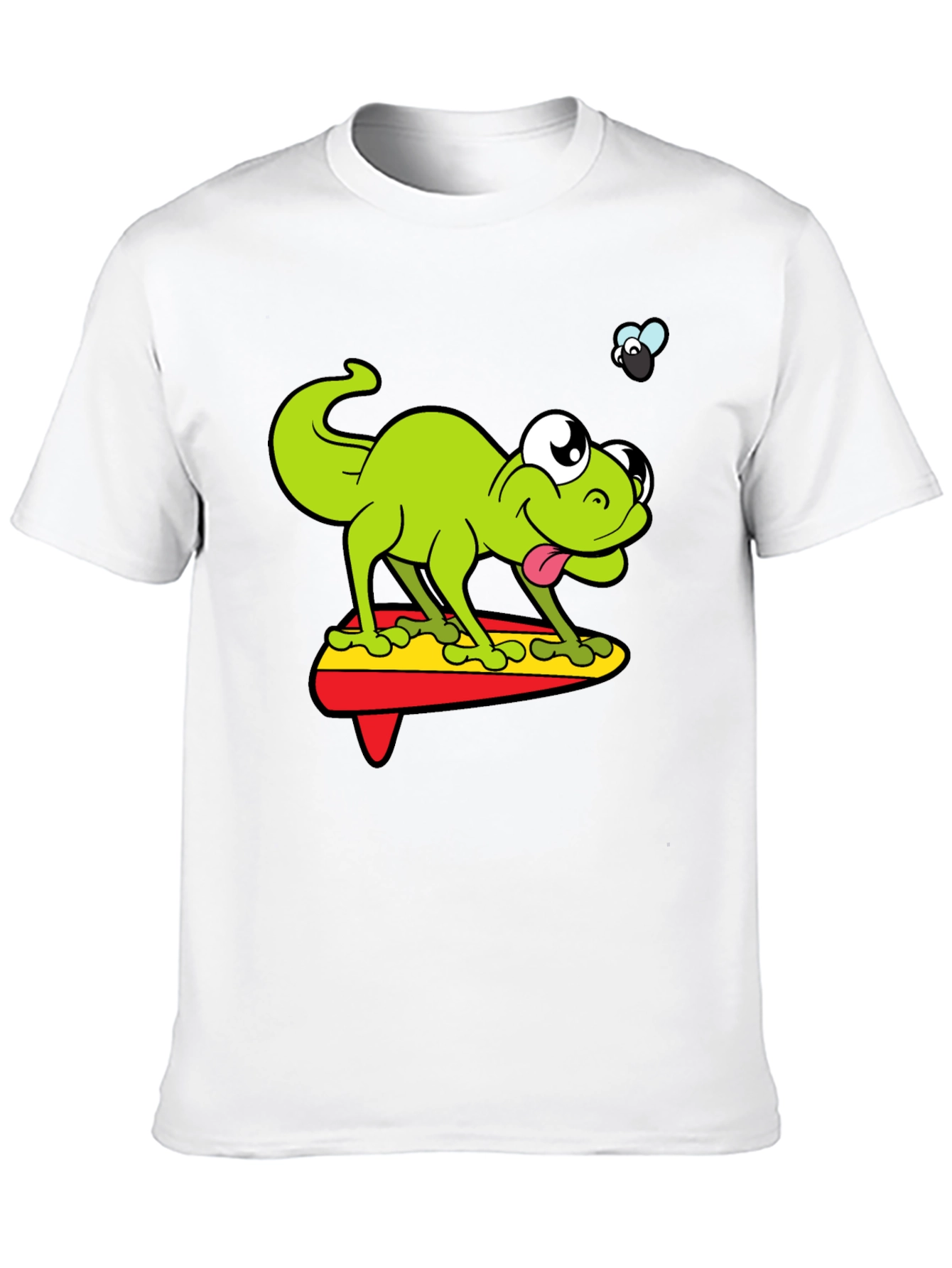 Cartoon Lizard Surfing Graphic Black T-Shirt