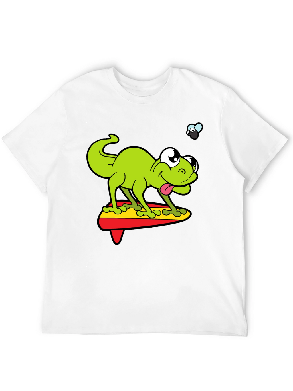Cartoon Lizard Surfing Graphic Black T-Shirt