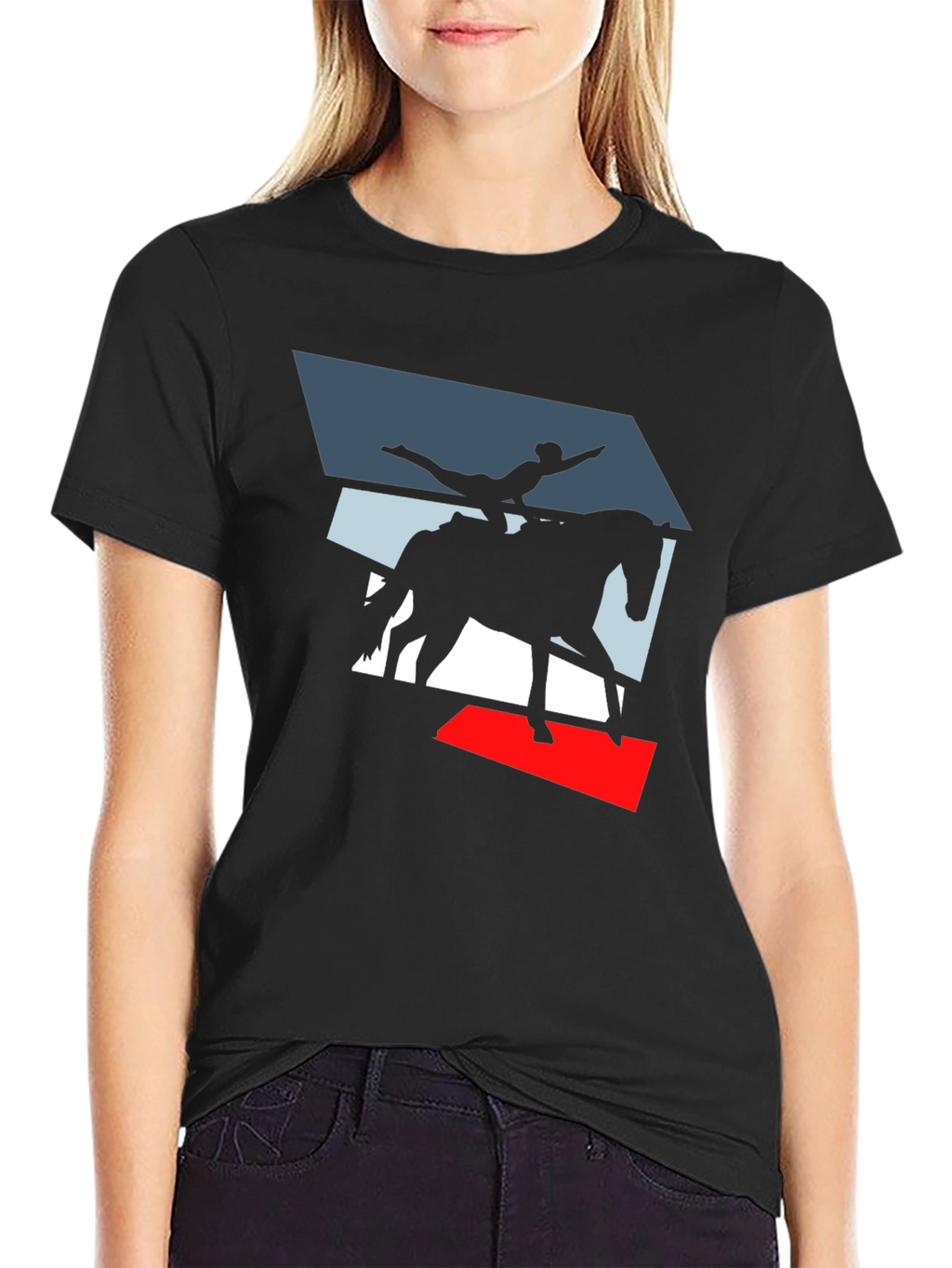 Vaulting Horse Graphic Tee - Black Cotton Blend
