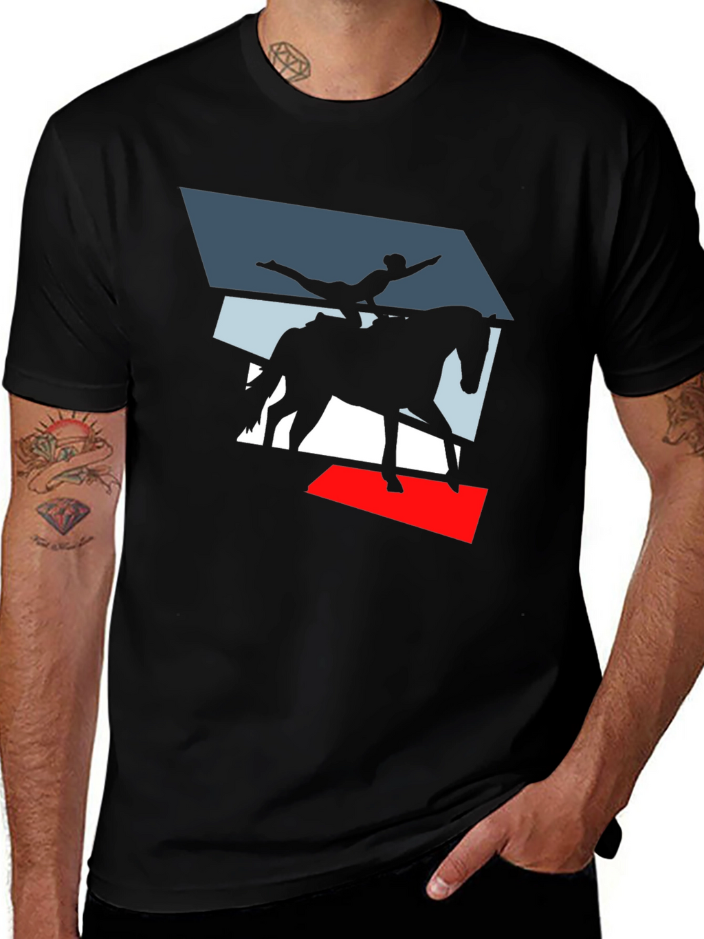 Vaulting Horse Graphic Tee - Black Cotton Blend
