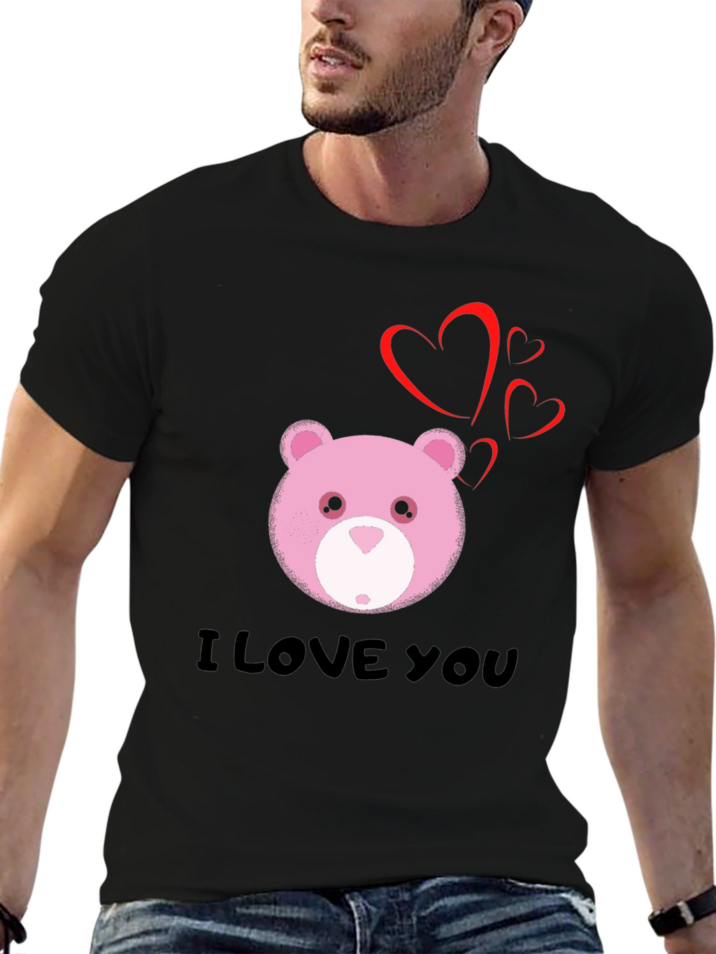 I Love You Bear Graphic Tee - Black