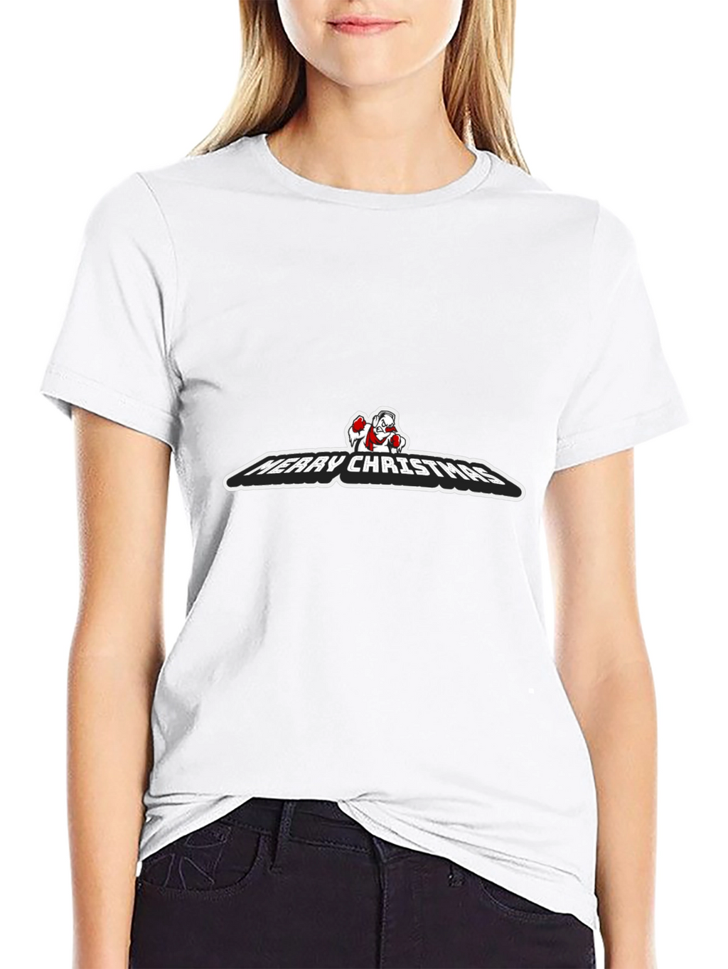 Merry Christmas Santa Boxing Black T-Shirt