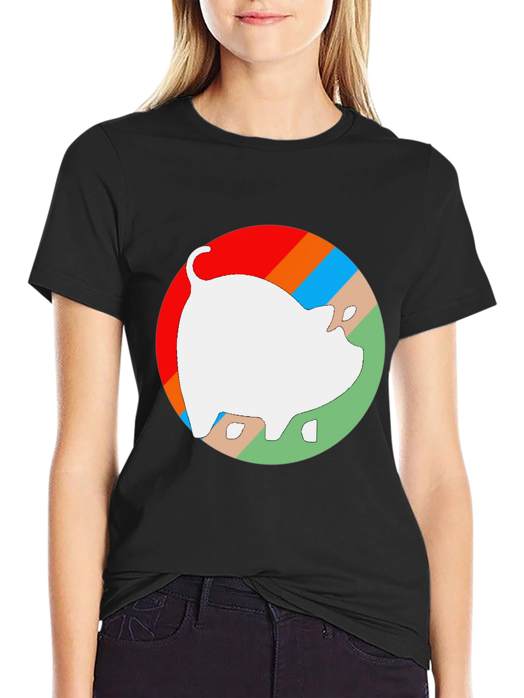 Retro Pig Graphic Tee - Unisex Black Cotton T-Shirt