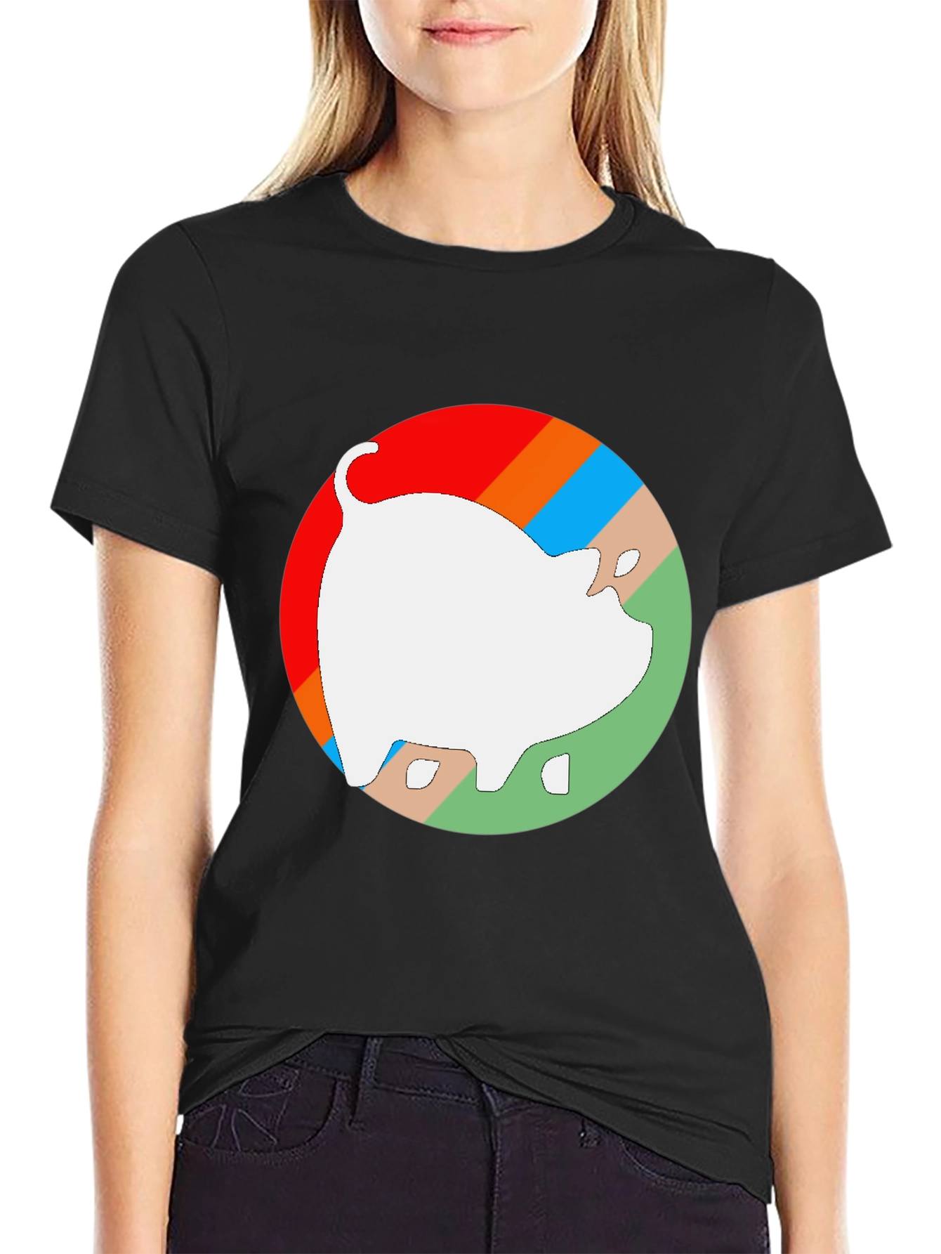 Retro Pig Graphic Tee - Unisex Black Cotton T-Shirt