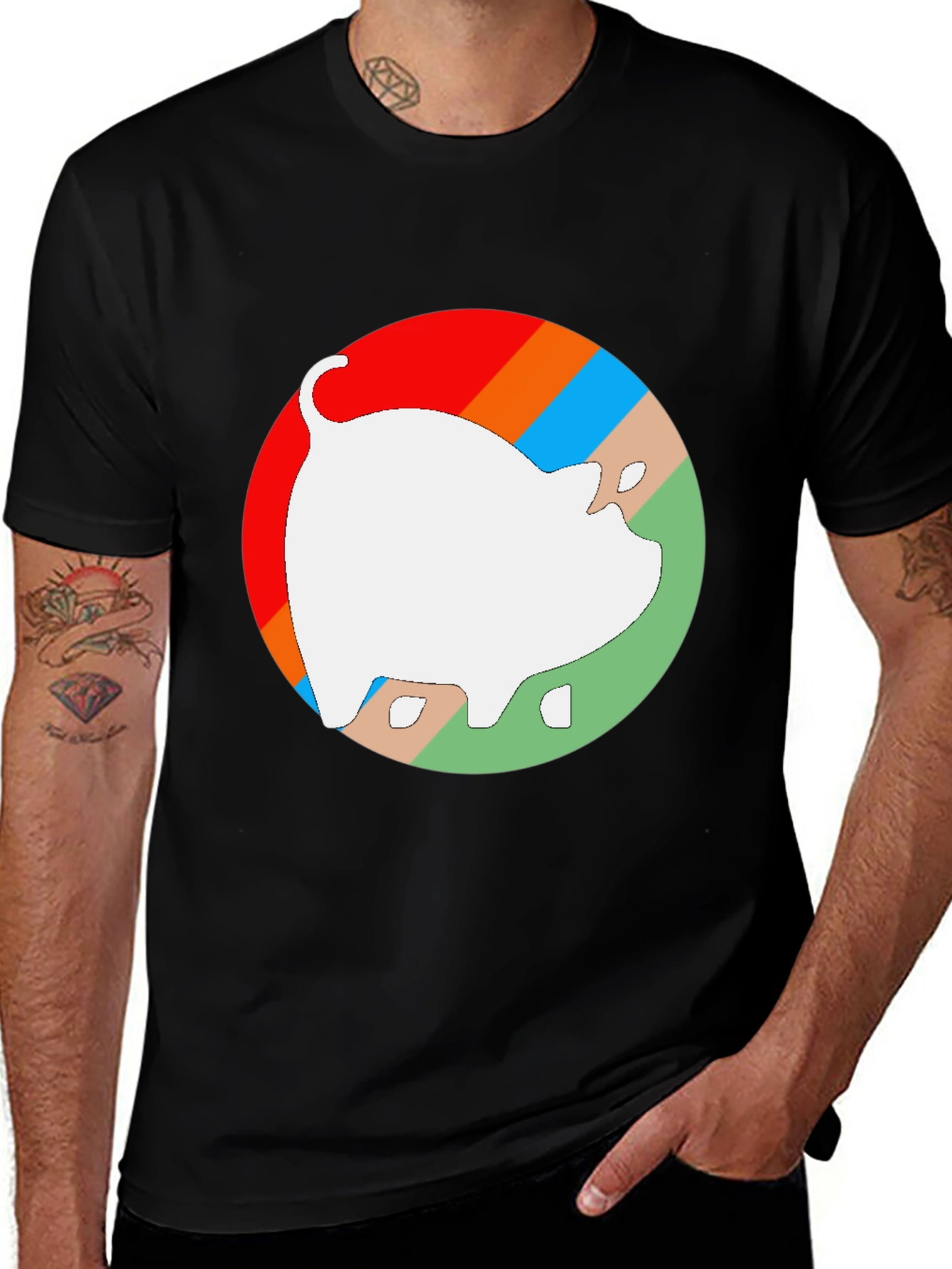 Retro Pig Graphic Tee - Unisex Black Cotton T-Shirt