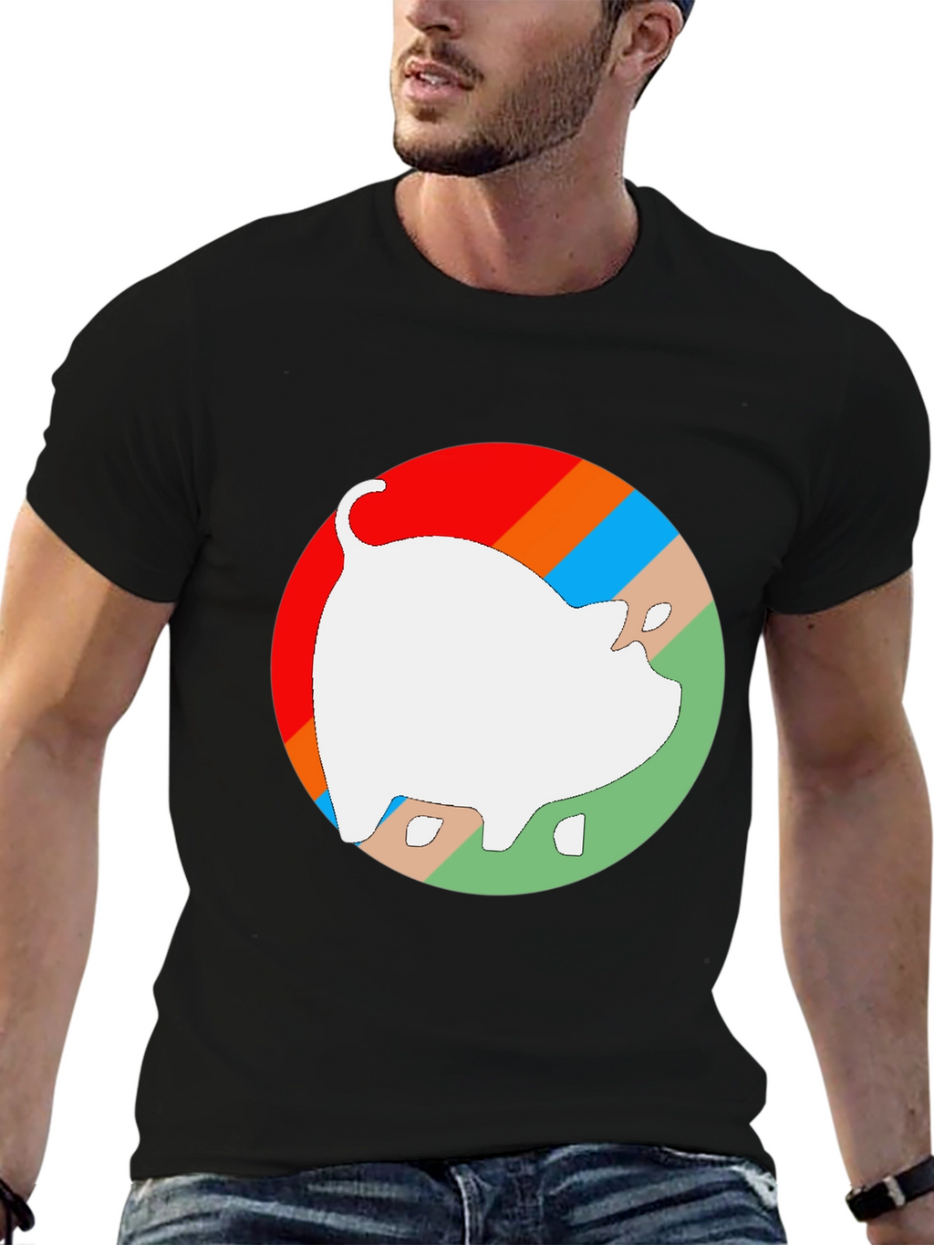 Retro Pig Graphic Tee - Unisex Black Cotton T-Shirt
