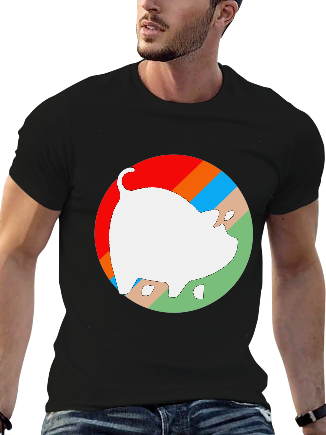 Retro Pig Graphic Tee - Unisex Black Cotton T-Shirt