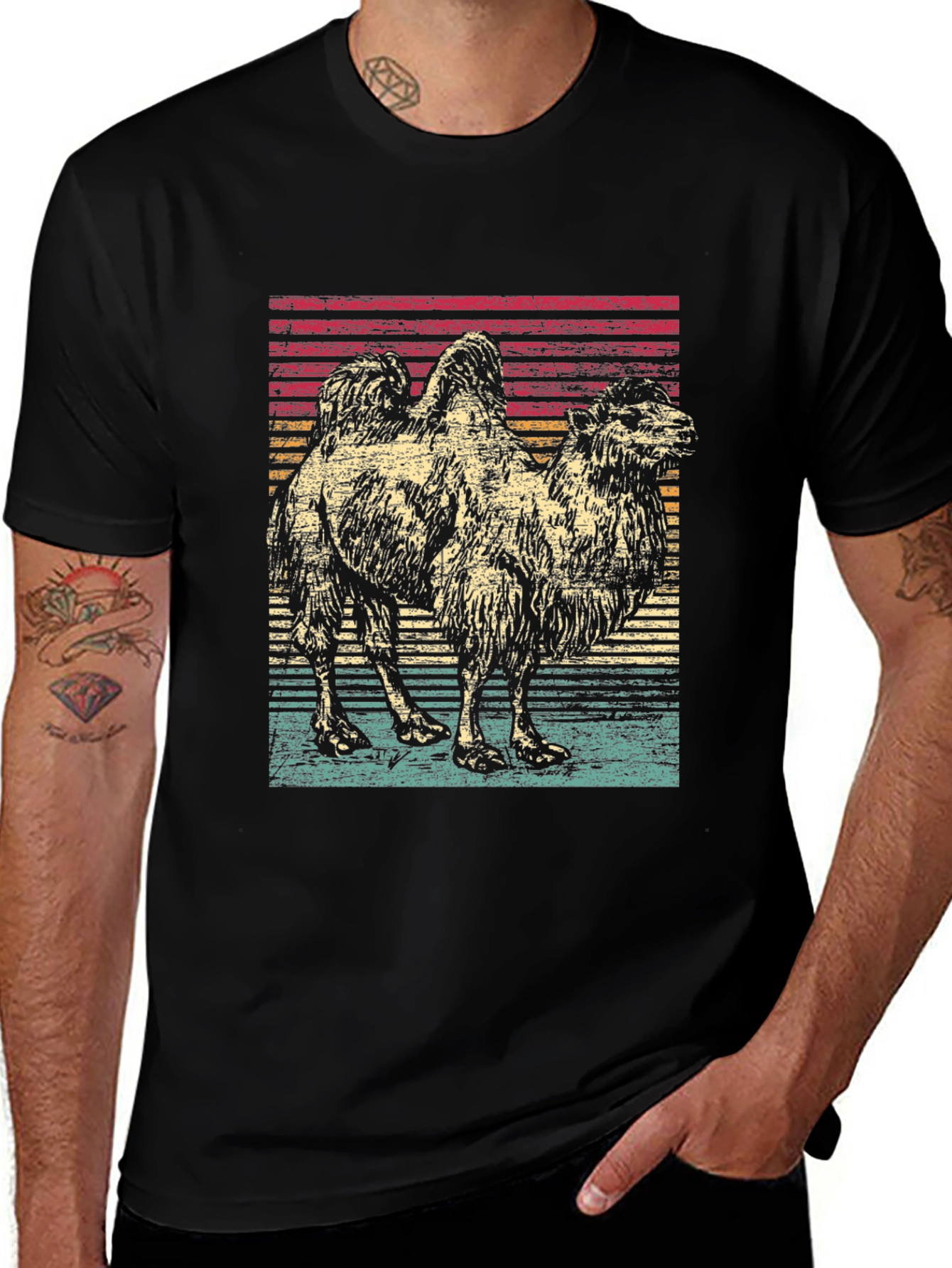 Retro Camel Graphic Tee - Unisex Black T-Shirt