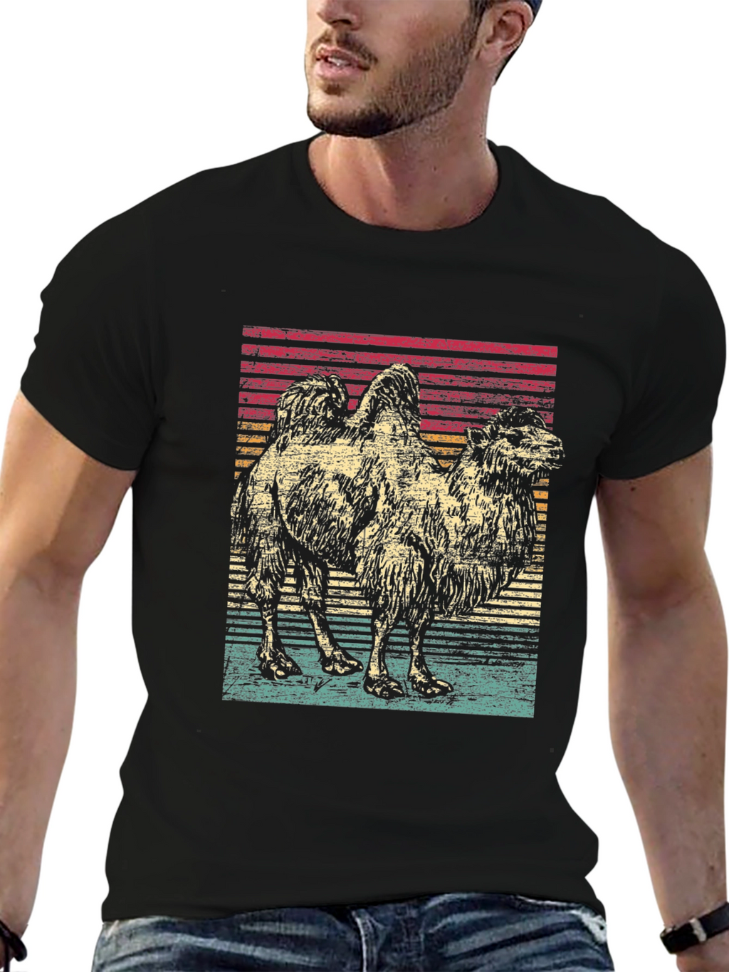 Retro Camel Graphic Tee - Unisex Black T-Shirt