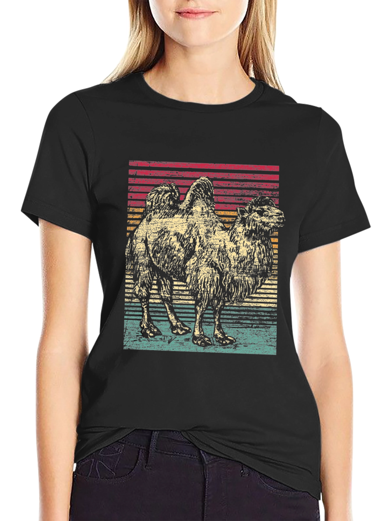 Retro Camel Graphic Tee - Unisex Black T-Shirt