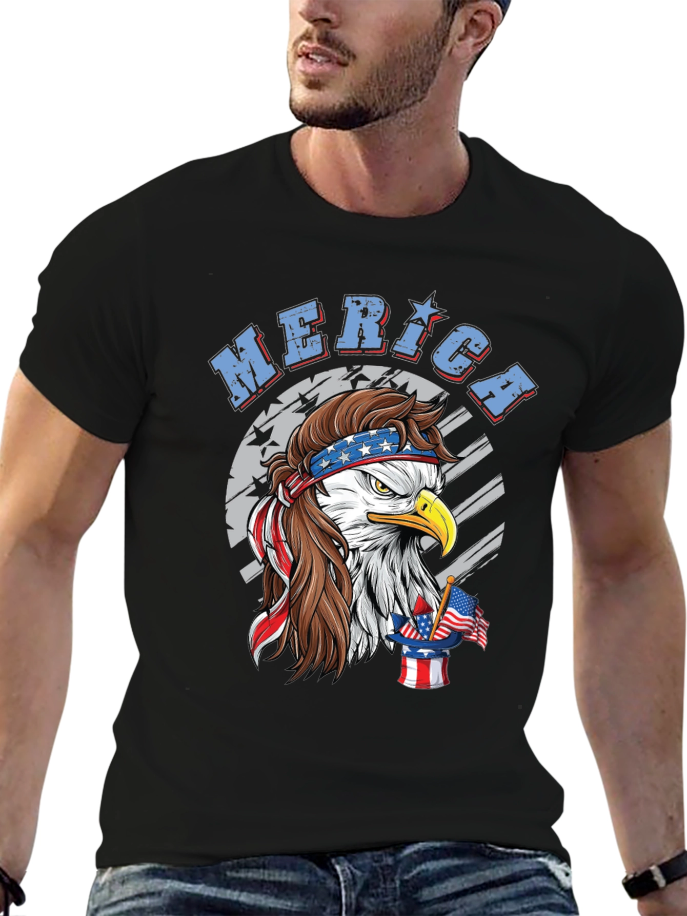 Patriotic Eagle Mullet Graphic Tee - American Pride