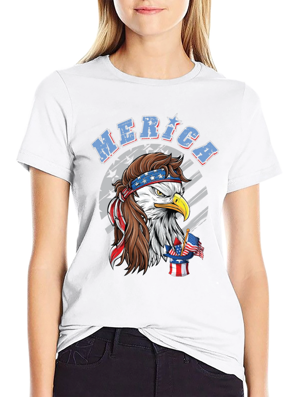 Patriotic Eagle Mullet Graphic Tee - American Pride