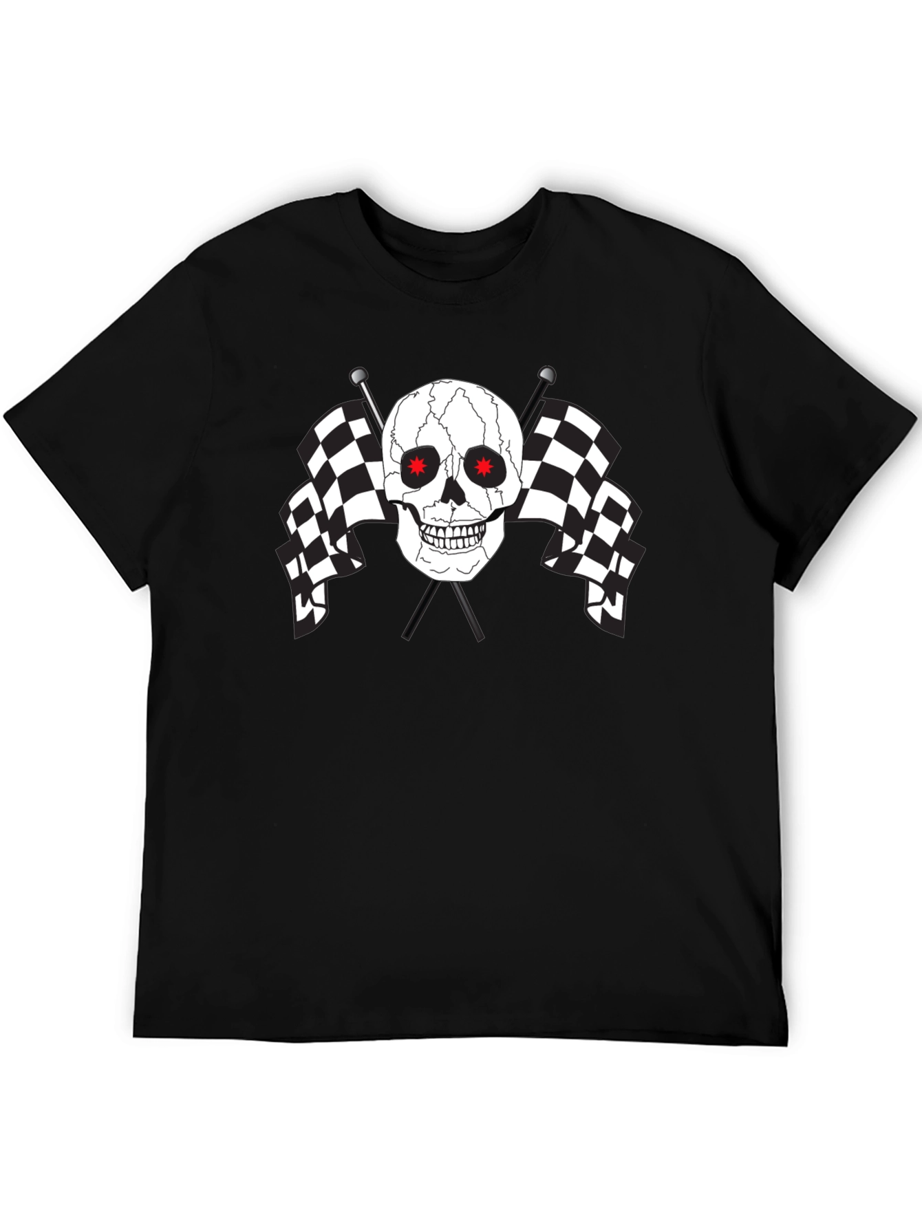 Skull & Checkered Flag Graphic Tee - Mens Black T-Shirt