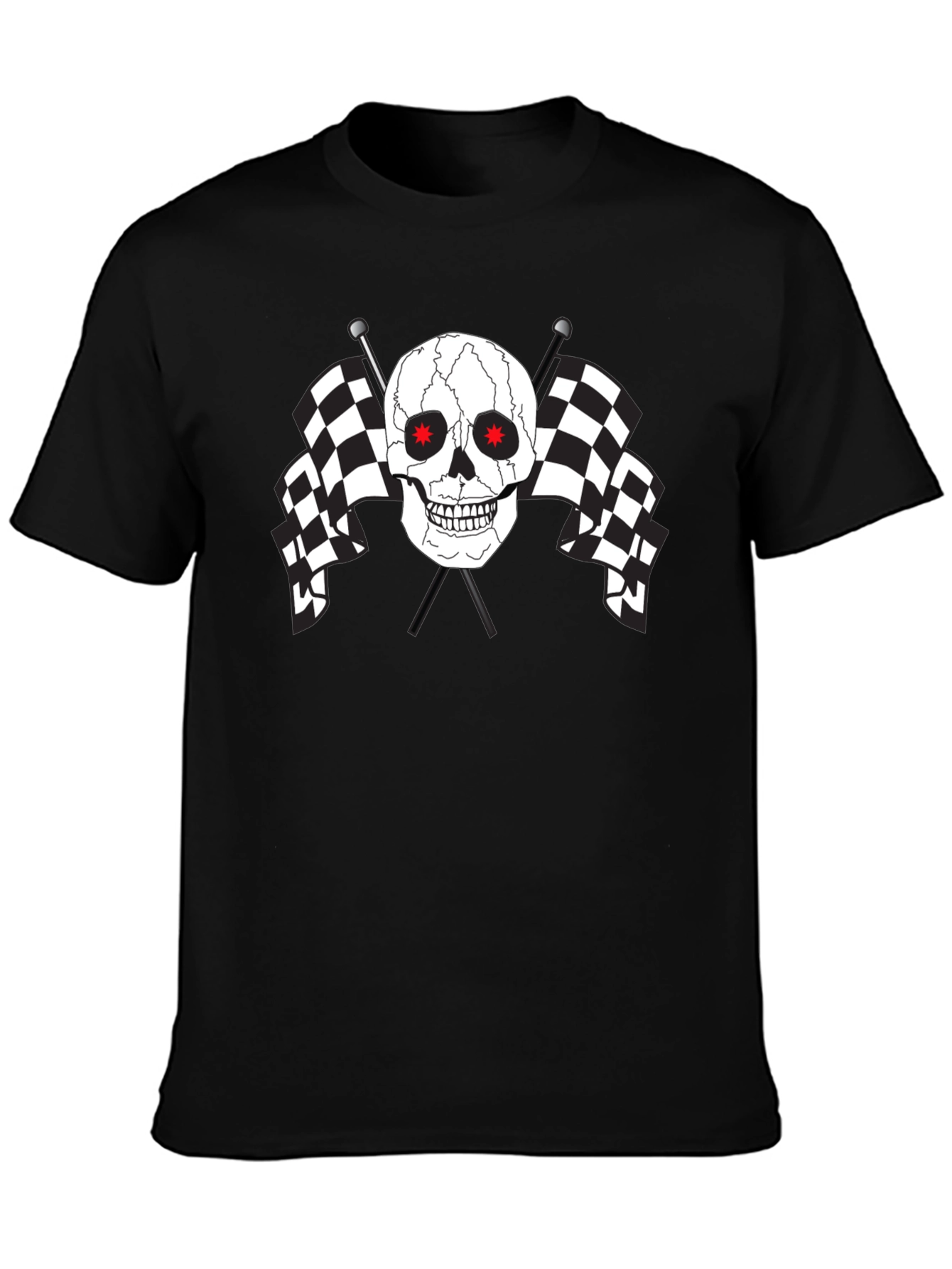 Skull & Checkered Flag Graphic Tee - Mens Black T-Shirt