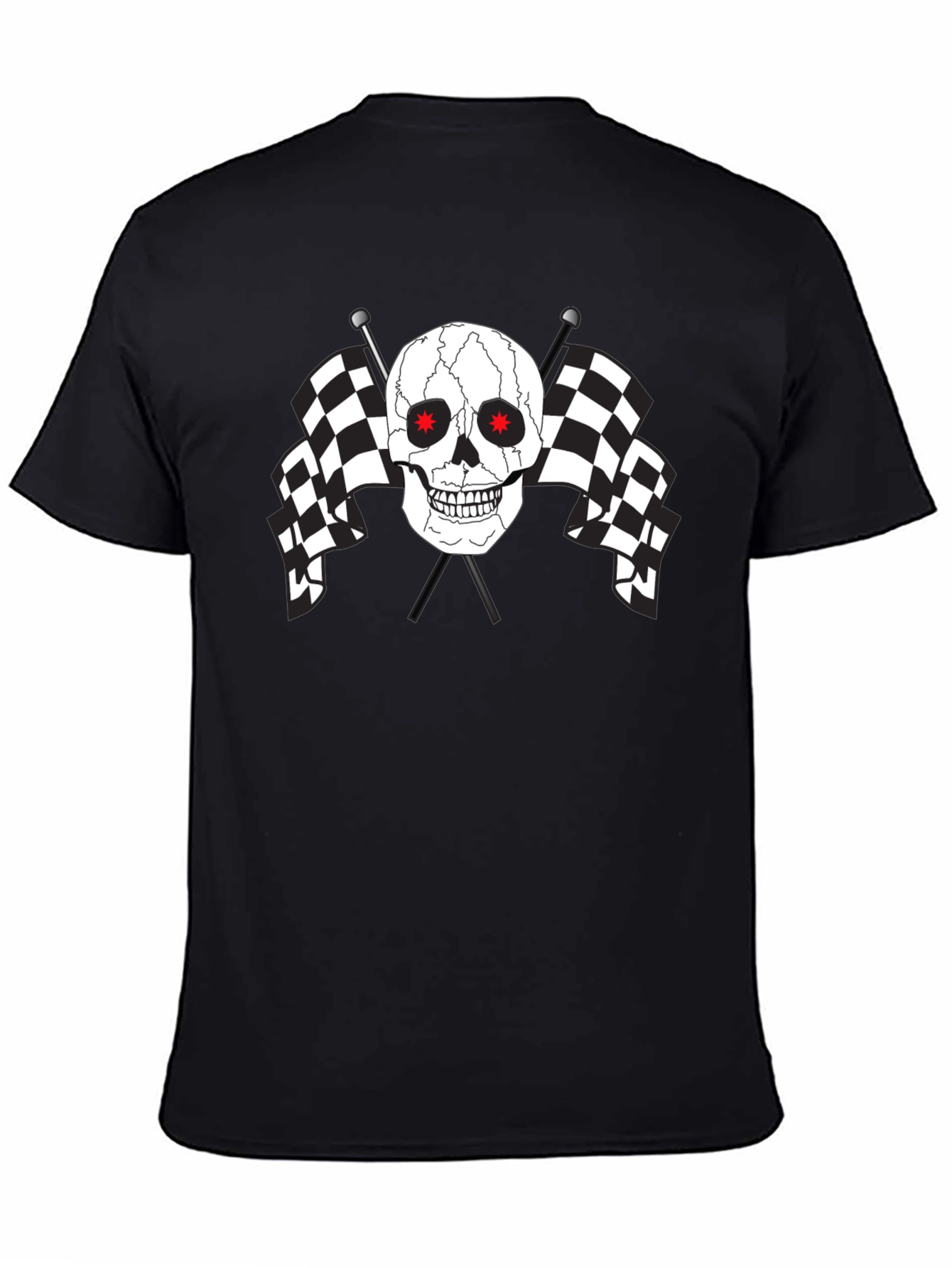 Skull & Checkered Flag Graphic Tee - Mens Black T-Shirt